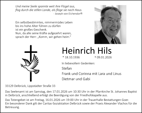 Traueranzeige von Heinrich Hils von Neue Westfälische und Westfalen-Blatt