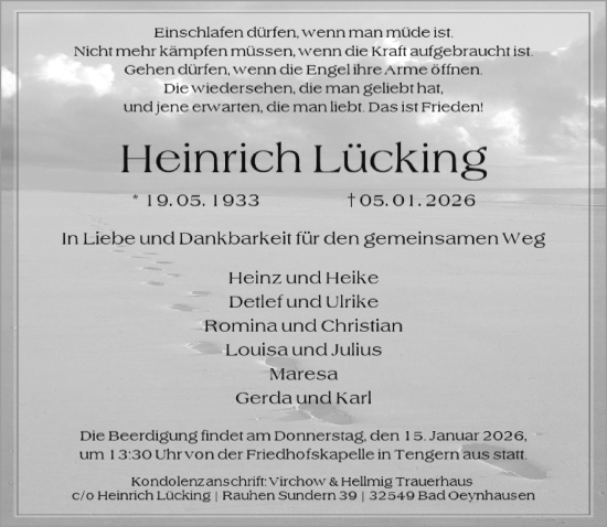 Traueranzeige von Heinrich Lücking von Neue Westfälische und Westfalen-Blatt