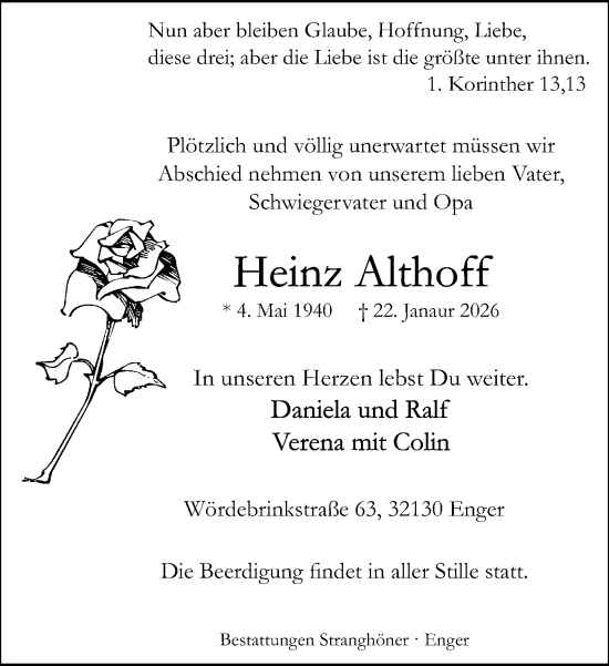 Traueranzeige von Heinz Althoff von Neue Westfälische und Westfalen-Blatt