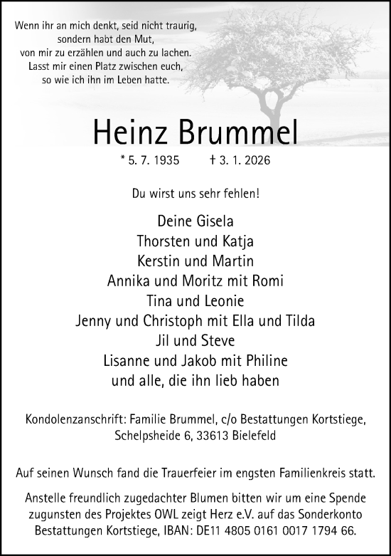 Traueranzeige von Heinz Brummel von Neue Westfälische und Westfalen-Blatt