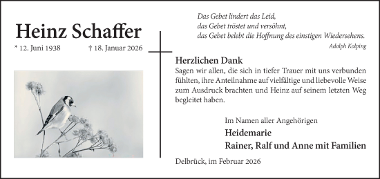 Traueranzeige von Heinz Schaffer von Neue Westfälische und Westfalen-Blatt