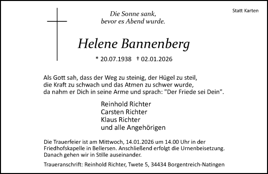Traueranzeige von Helene Bannenberg von Neue Westfälische und Westfalen-Blatt