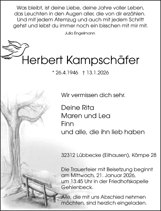 Traueranzeige von Herbert Kampschäfer von Neue Westfälische und Westfalen-Blatt