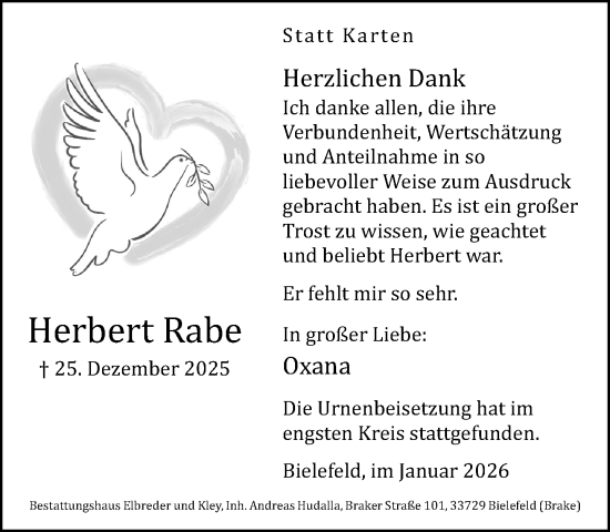 Traueranzeige von Herbert Rabe von Neue Westfälische und Westfalen-Blatt