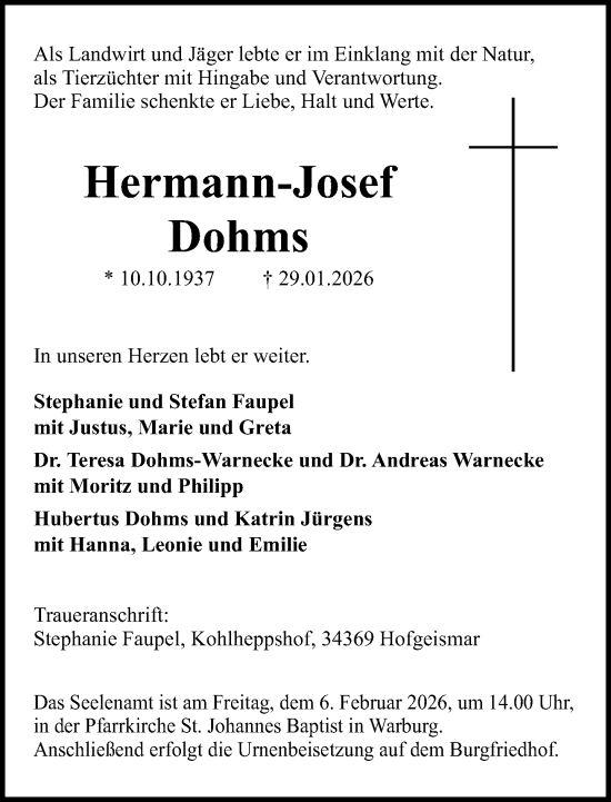 Traueranzeige von Hermann-Josef Dohms von Neue Westfälische und Westfalen-Blatt