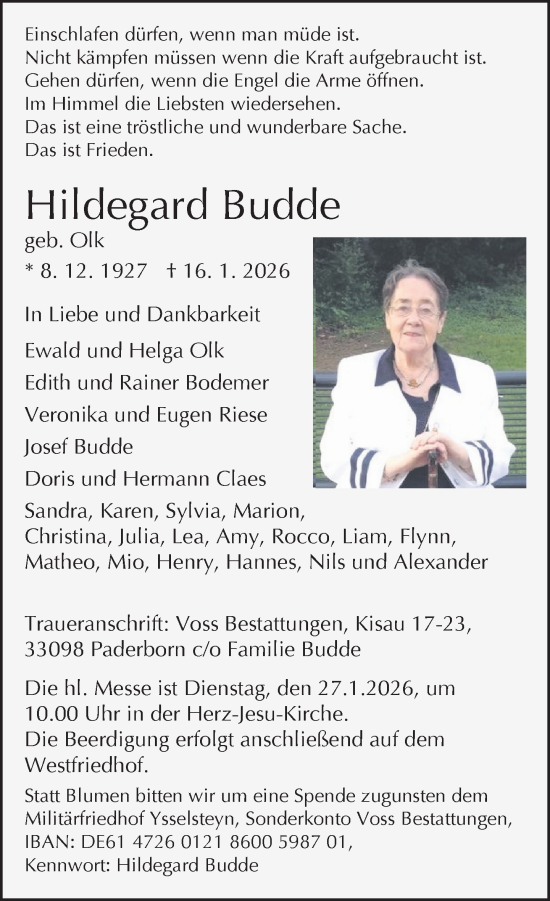 Traueranzeige von Hildegard Budde von Neue Westfälische und Westfalen-Blatt