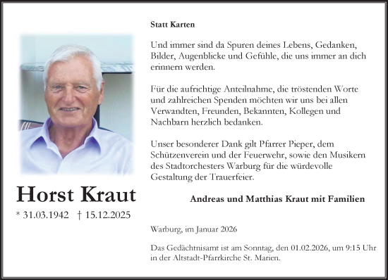 Traueranzeige von Horst Kraut von Neue Westfälische und Westfalen-Blatt