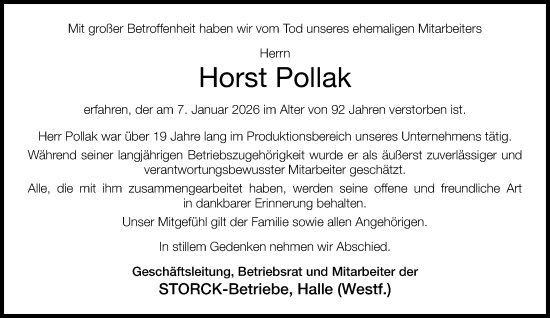 Traueranzeige von Horst Pollak von Neue Westfälische und Westfalen-Blatt