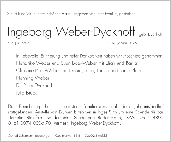 Traueranzeige von Ingeborg Weber-Dyckhoff von Neue Westfälische und Westfalen-Blatt