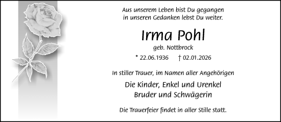 Traueranzeige von Irma Pohl von Neue Westfälische und Westfalen-Blatt