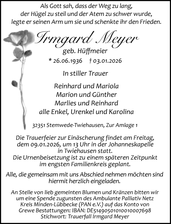 Traueranzeige von Irmgard Meyer von Neue Westfälische und Westfalen-Blatt