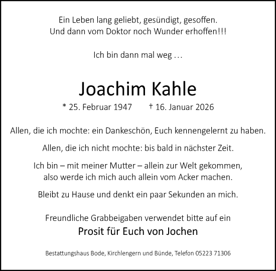 Traueranzeige von Joachim Kahle von Neue Westfälische und Westfalen-Blatt