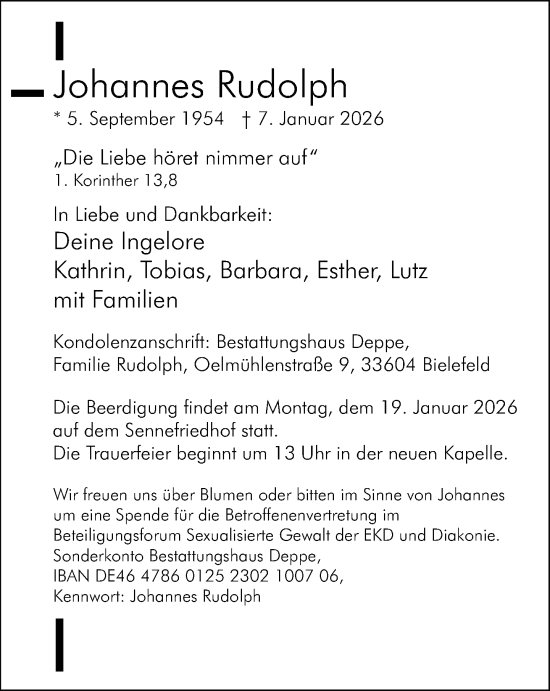 Traueranzeige von Johannes Rudolph von Neue Westfälische und Westfalen-Blatt