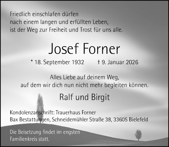 Traueranzeige von Josef Forner von Neue Westfälische und Westfalen-Blatt
