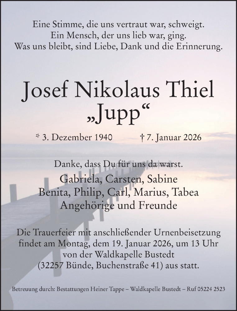  Traueranzeige für Josef Nikolaus Thiel vom 14.01.2026 aus Neue Westfälische und Westfalen-Blatt