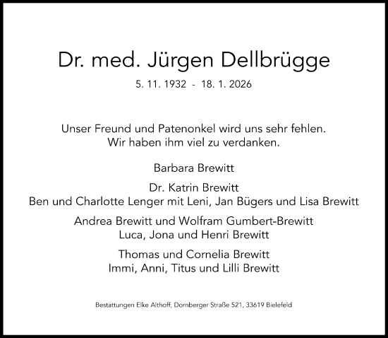 Traueranzeige von Jürgen Dellbrügge von Neue Westfälische und Westfalen-Blatt