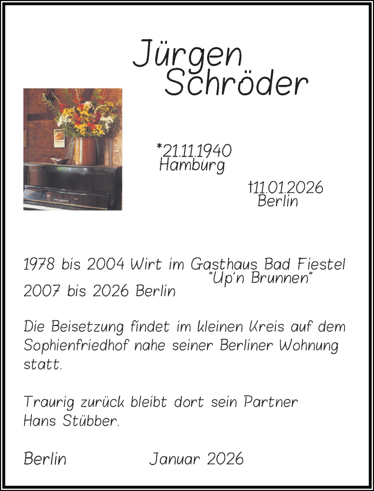  Traueranzeige für Jürgen Schröder vom 24.01.2026 aus Neue Westfälische und Westfalen-Blatt