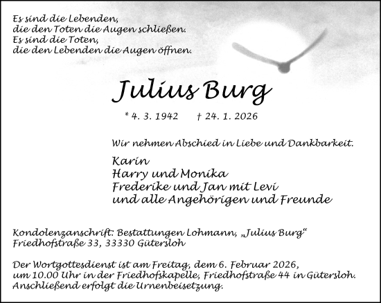 Traueranzeige von Julius Burg von Neue Westfälische und Westfalen-Blatt