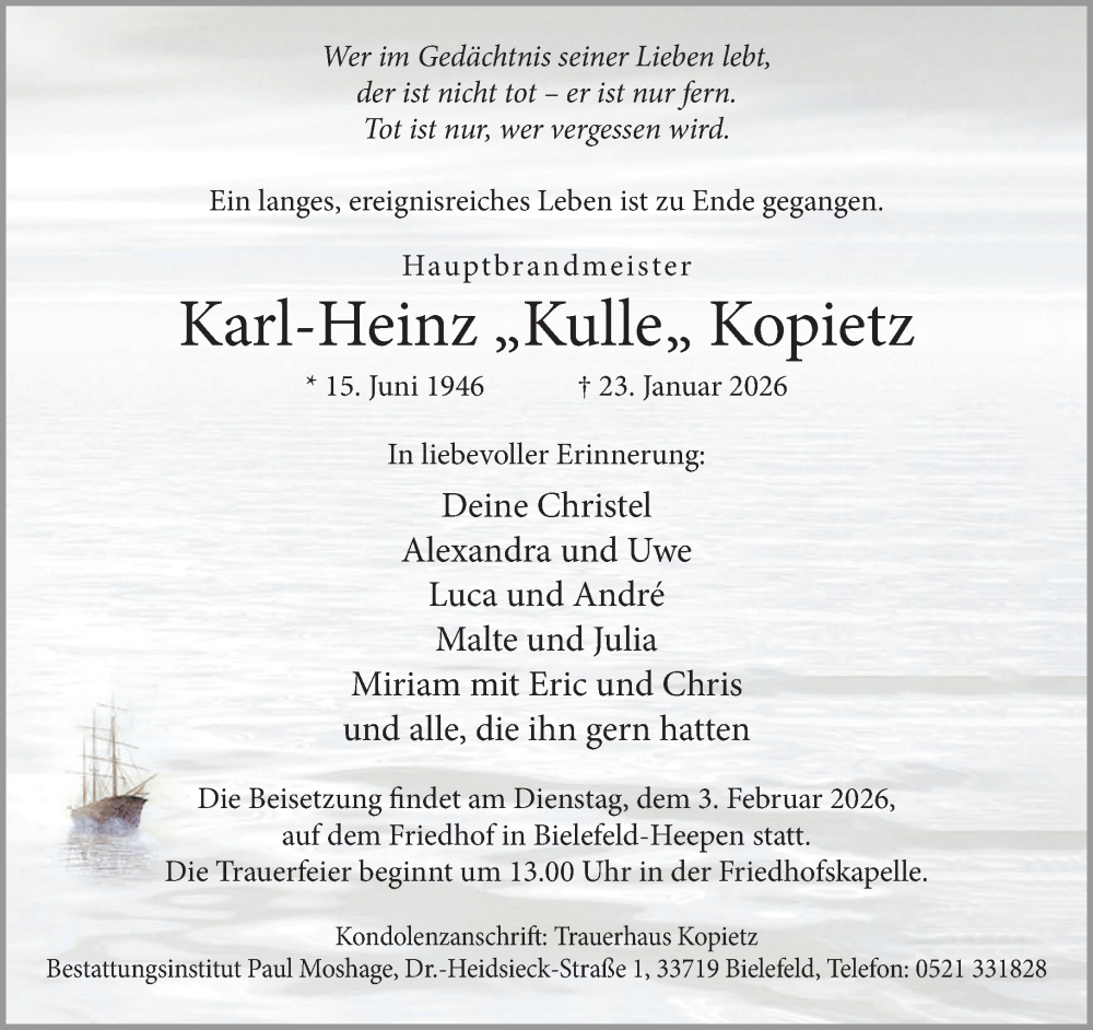  Traueranzeige für Karl-Heinz Kopietz vom 31.01.2026 aus Neue Westfälische und Westfalen-Blatt