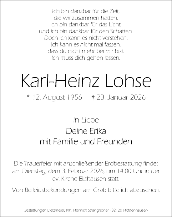 Traueranzeige von Karl-Heinz Lohse von Neue Westfälische und Westfalen-Blatt