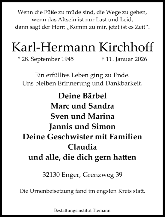 Traueranzeige von Karl-Hermann Kirchhoff von Neue Westfälische und Westfalen-Blatt