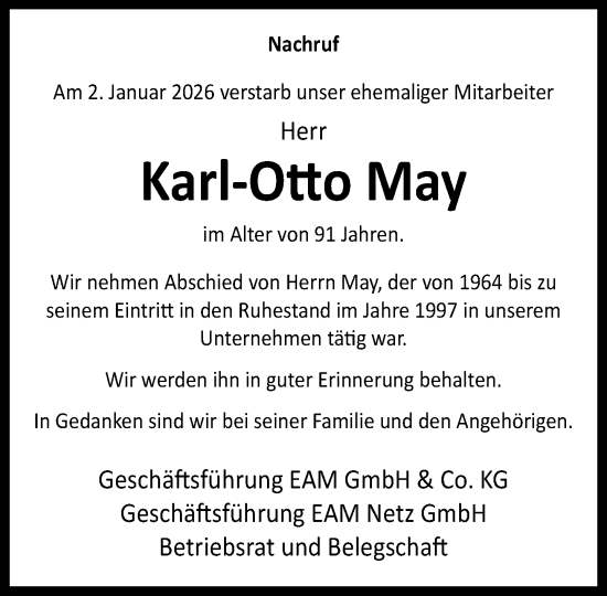 Traueranzeige von Karl-Otto May von Neue Westfälische und Westfalen-Blatt