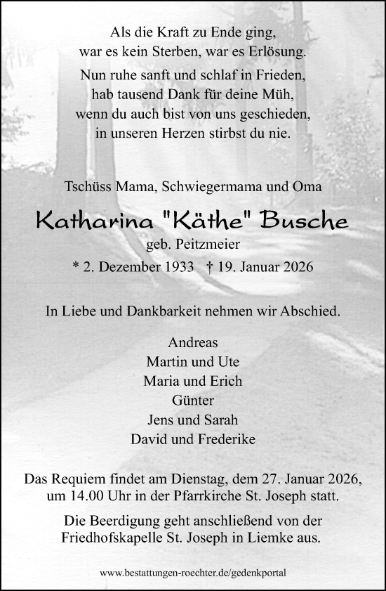 Traueranzeige von Katharina Busche von Neue Westfälische und Westfalen-Blatt