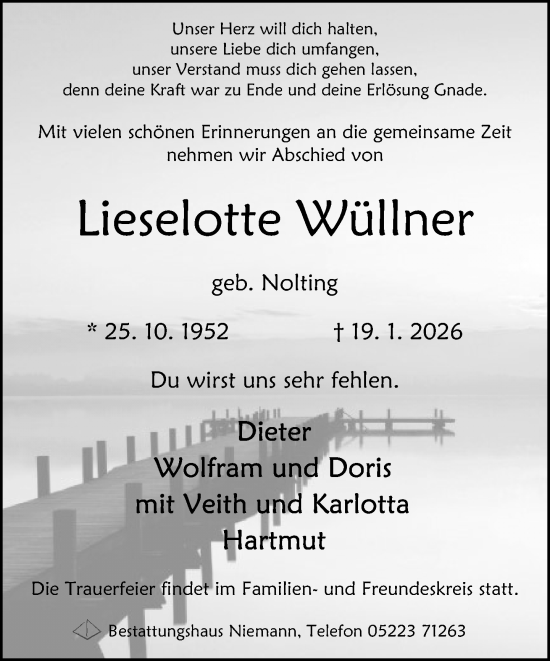 Traueranzeige von Lieselotte Wüllner von Neue Westfälische und Westfalen-Blatt
