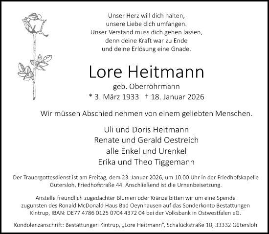 Traueranzeige von Lore Heitmann von Neue Westfälische und Westfalen-Blatt
