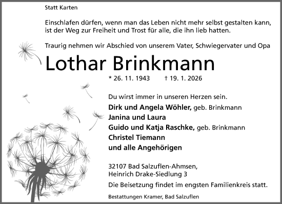 Traueranzeige von Lothar Brinkmann von Neue Westfälische und Westfalen-Blatt