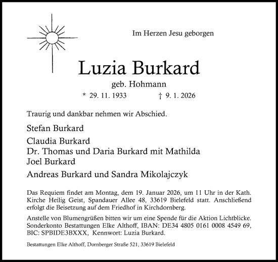 Traueranzeige von Luzia Burkard von Neue Westfälische und Westfalen-Blatt