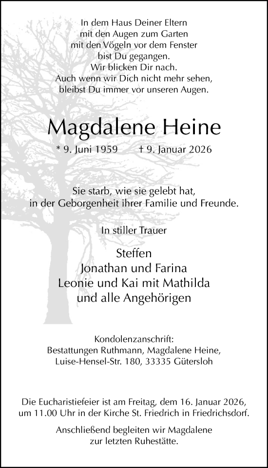 Traueranzeige von Magdalene Heine von Neue Westfälische und Westfalen-Blatt