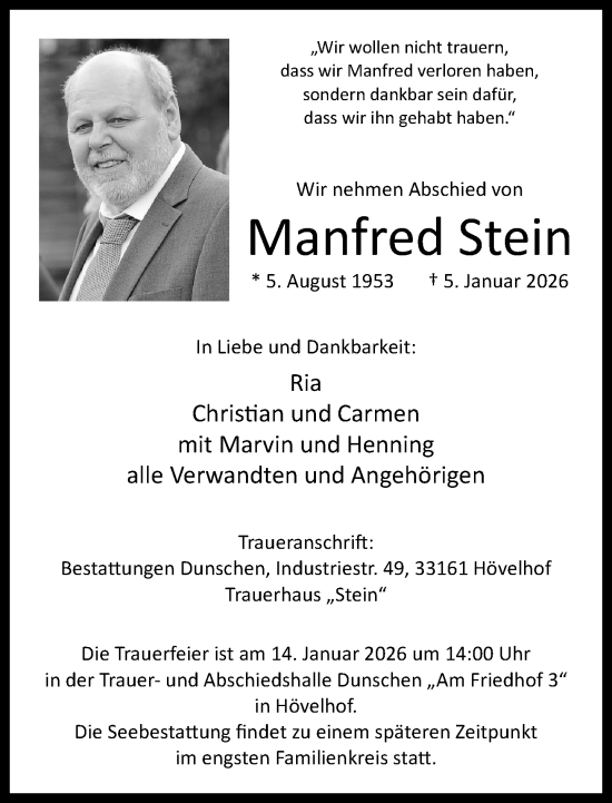 Traueranzeige von Manfred Stein von Neue Westfälische und Westfalen-Blatt