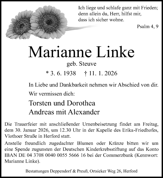 Traueranzeige von Marianne Linke von Neue Westfälische und Westfalen-Blatt
