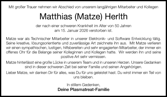 Traueranzeige von Matthias Herlth von Neue Westfälische und Westfalen-Blatt