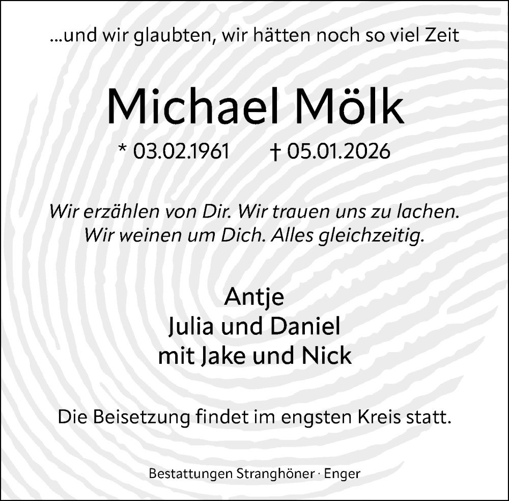  Traueranzeige für Michael Mölk vom 10.01.2026 aus Neue Westfälische und Westfalen-Blatt