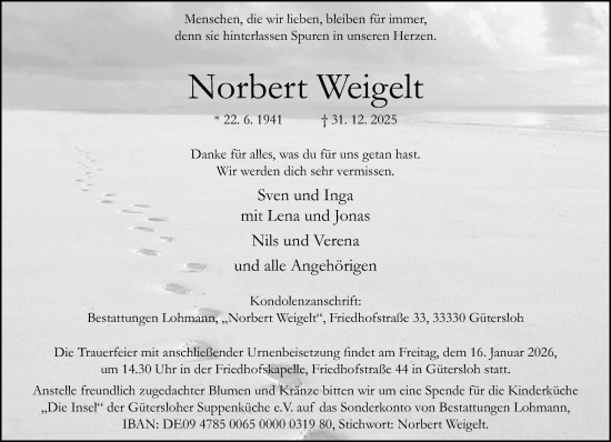 Traueranzeige von Norbert Weigelt von Neue Westfälische und Westfalen-Blatt