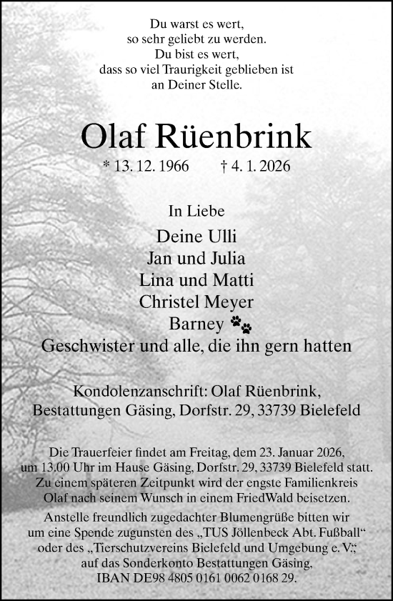 Traueranzeige von Olaf Rüenbrink von Neue Westfälische und Westfalen-Blatt