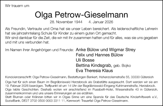 Traueranzeige von Olga Petrow-Gieselmann von Neue Westfälische und Westfalen-Blatt