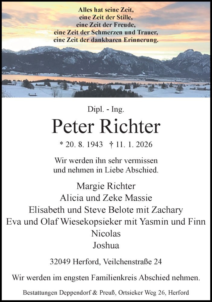  Traueranzeige für Peter Richter vom 16.01.2026 aus Neue Westfälische und Westfalen-Blatt