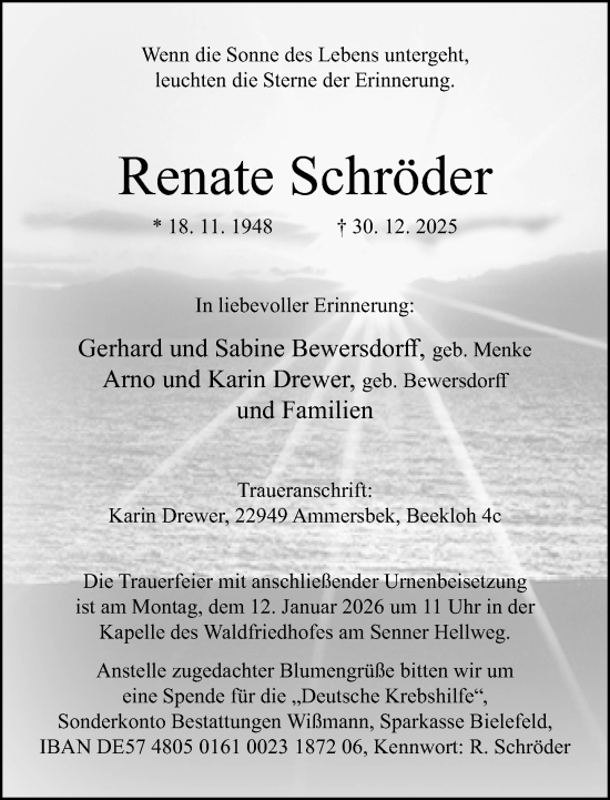 Traueranzeige von Renate Schröder von Neue Westfälische und Westfalen-Blatt