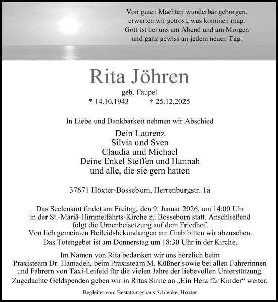 Traueranzeige von Rita Jöhren von Neue Westfälische und Westfalen-Blatt