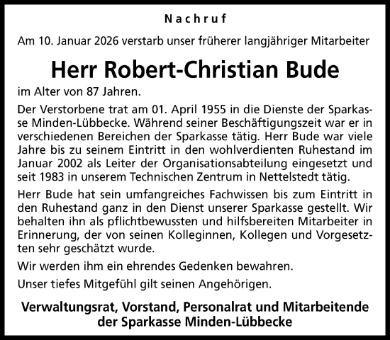 Traueranzeige von Robert-Christian Bude von Neue Westfälische und Westfalen-Blatt