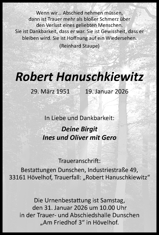 Traueranzeige von Robert Hanuschkiewitz von Neue Westfälische und Westfalen-Blatt