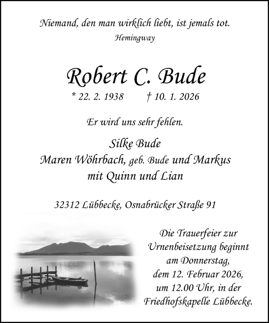 Traueranzeige von Robert C. Bude von Neue Westfälische und Westfalen-Blatt