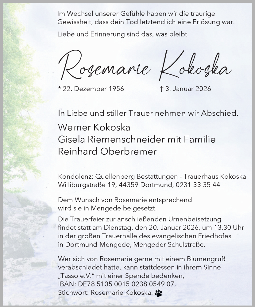  Traueranzeige für Rosemarie Kokoska vom 10.01.2026 aus Neue Westfälische und Westfalen-Blatt