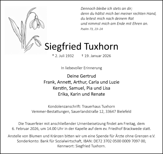 Traueranzeige von Siegfried Tuxhorn von Neue Westfälische und Westfalen-Blatt