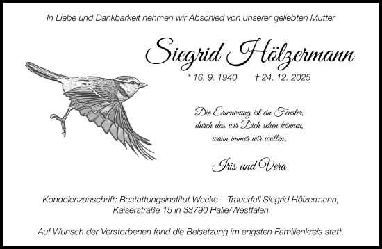 Traueranzeige von Siegrid Hölzermann von Neue Westfälische und Westfalen-Blatt