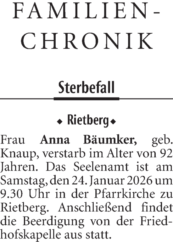 Traueranzeige von Sterbefall vom 23.01.2026 von Neue Westfälische und Westfalen-Blatt