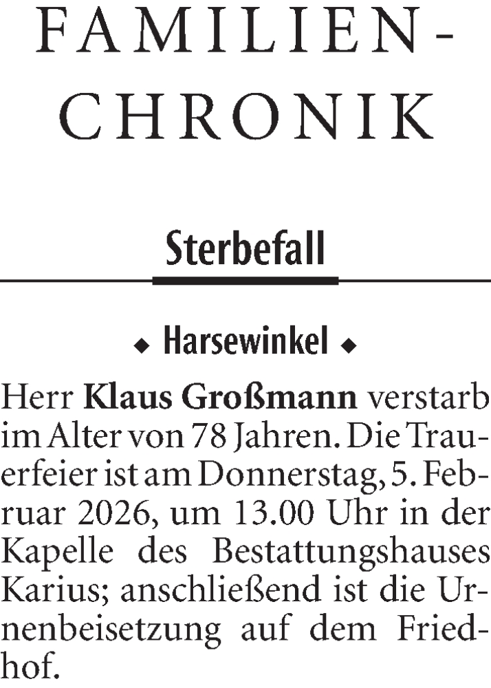  Traueranzeige für Sterbetafel vom 28.01.2026 vom 28.01.2026 aus Neue Westfälische und Westfalen-Blatt